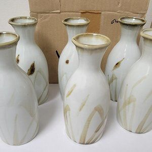 JAPANESE Porcelain Sake Bottles or Vessels Weeping Grass Art Handmade - Set of 6
